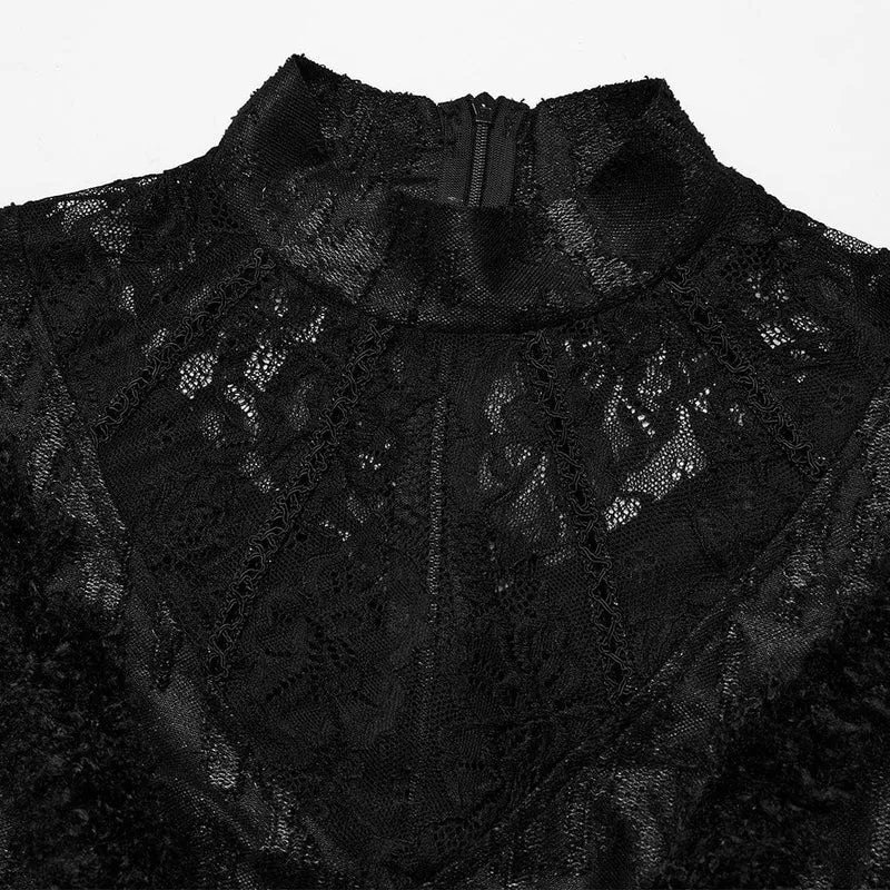 Damen-Hochzeitskleid im Gothic-Stil mit ausgestellten Ärmeln, Mesh-Splice-Spitze