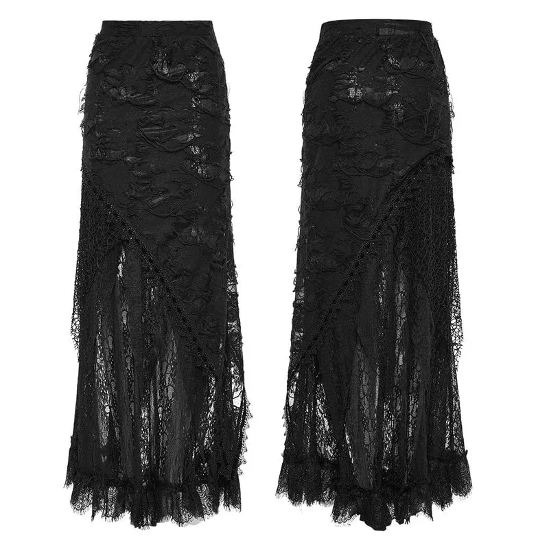 Damen-Gothic-Rock mit gerippter Spitze und Spleiß