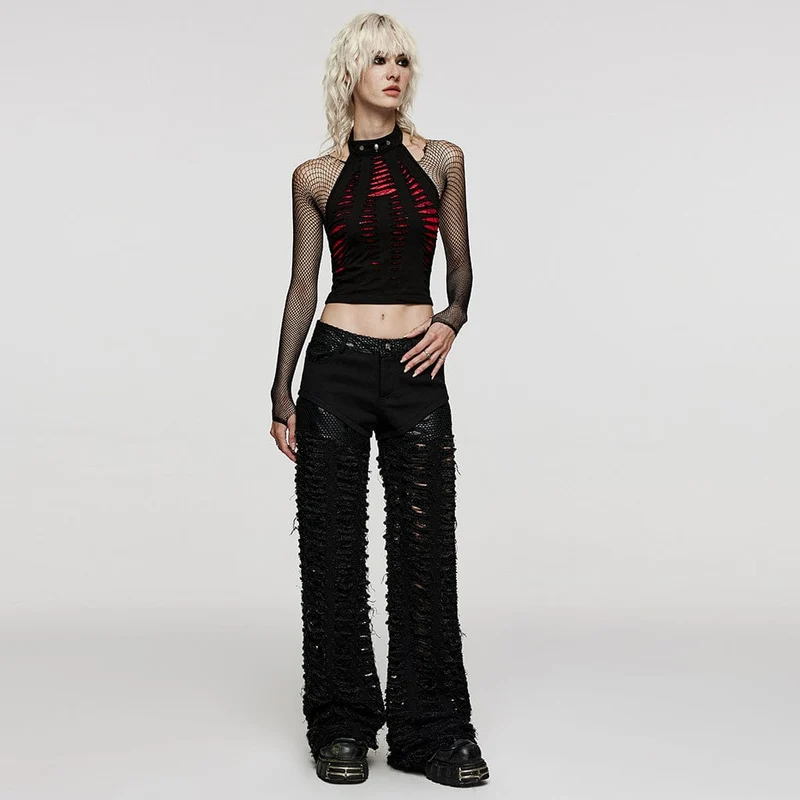 Zerrissenes Neckholder-Tanktop im Grunge-Stil für Damen