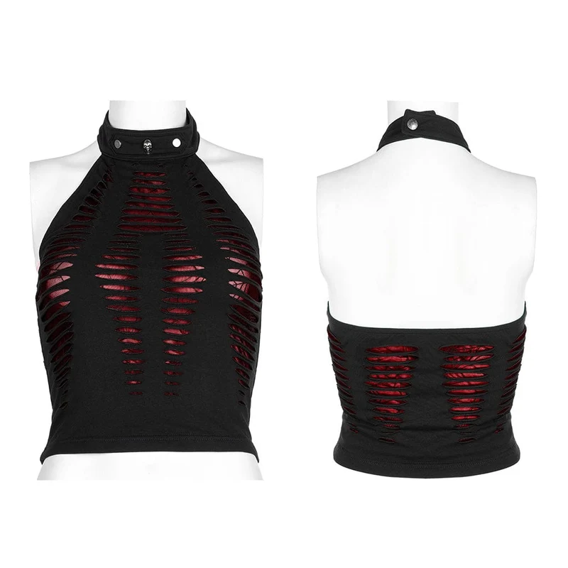 Zerrissenes Neckholder-Tanktop im Grunge-Stil für Damen