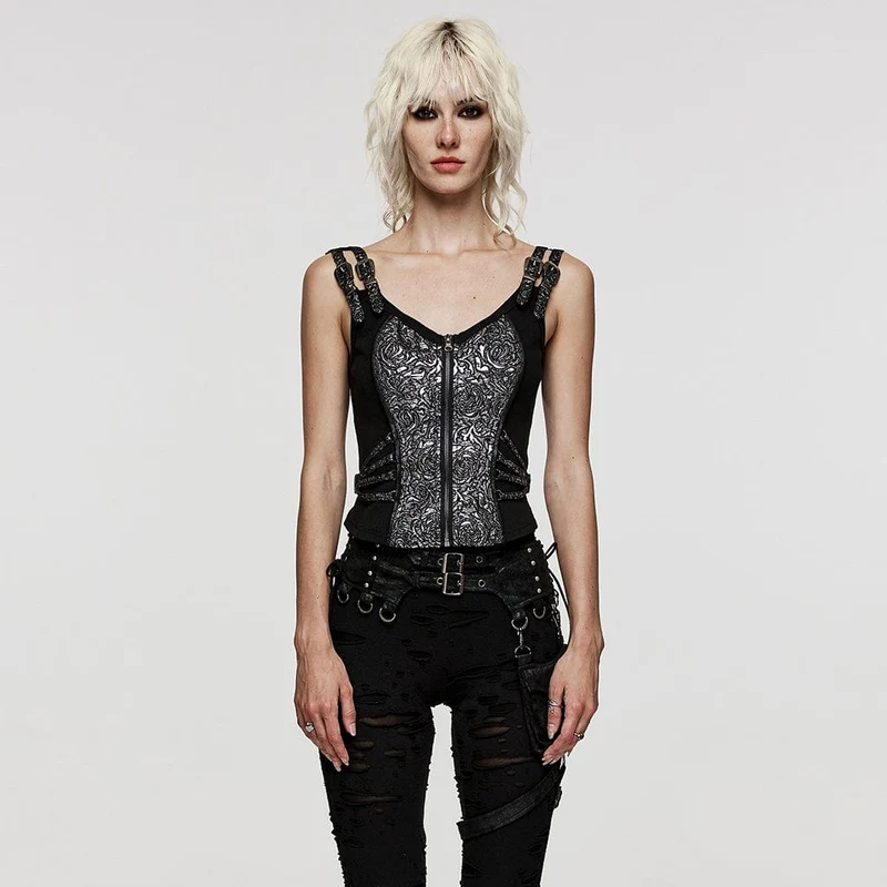 Damen-Gothic-Weste mit Blumenmuster und Schnalle