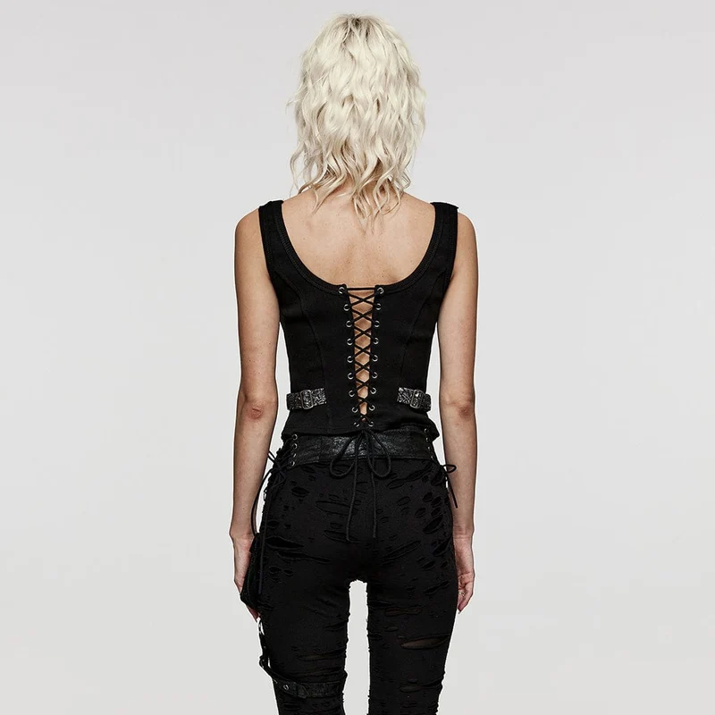 Damen-Gothic-Weste mit Blumenmuster und Schnalle