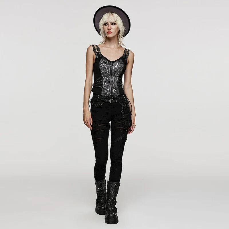 Damen-Gothic-Weste mit Blumenmuster und Schnalle