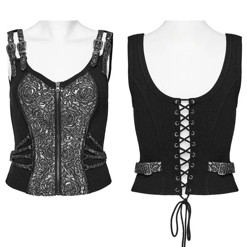 Damen-Gothic-Weste mit Blumenmuster und Schnalle