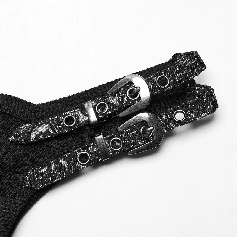 Damen-Gothic-Weste mit Blumenmuster und Schnalle