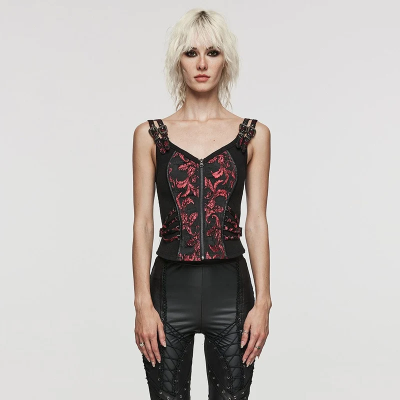 Damen-Weste mit Gothic-Blattmuster und Schnalle