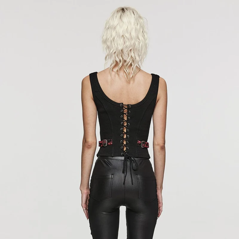Damen-Weste mit Gothic-Blattmuster und Schnalle