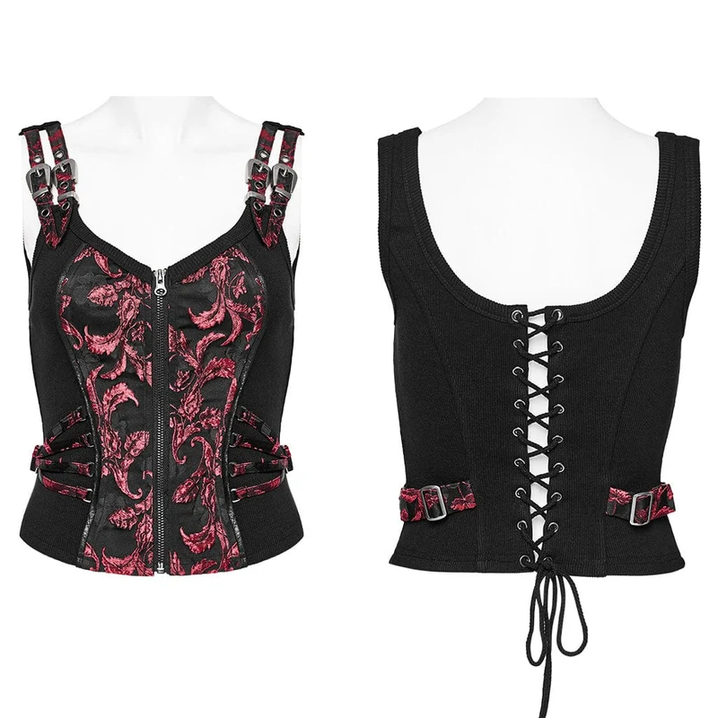 Damen-Weste mit Gothic-Blattmuster und Schnalle