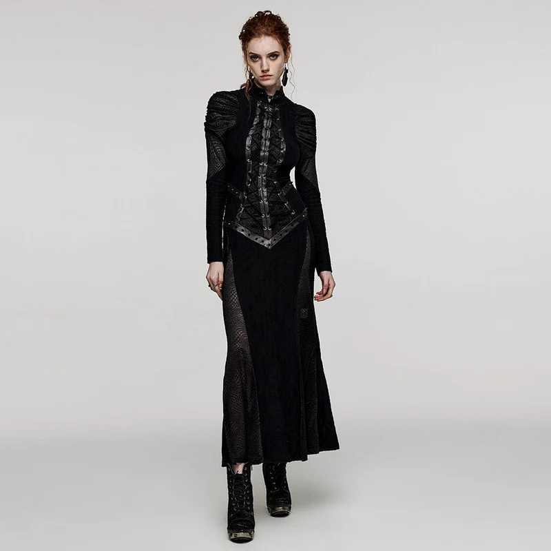 Damen-Brautkleid im gotischen Stil mit Stehkragen und Schnürung und Fischschwanz
