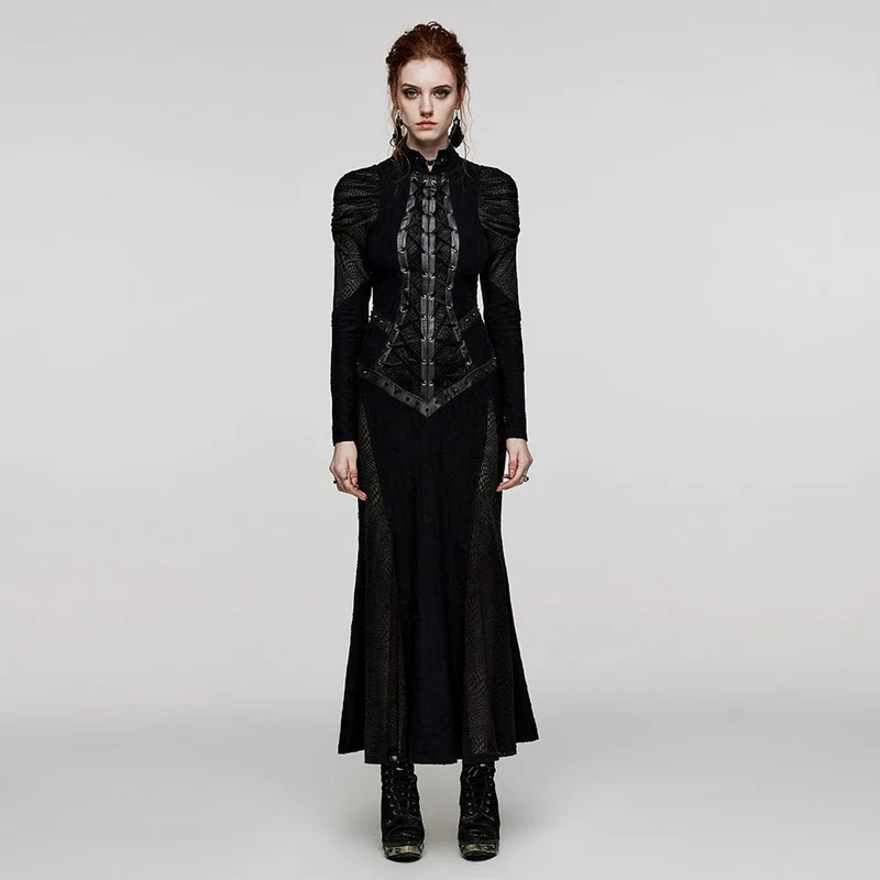 Damen-Brautkleid im gotischen Stil mit Stehkragen und Schnürung und Fischschwanz
