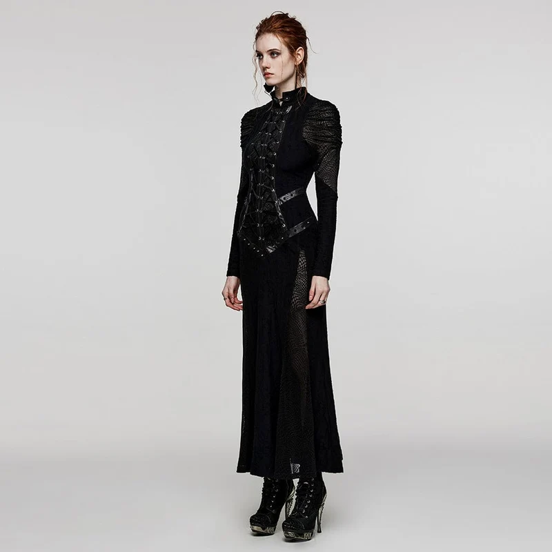 Damen-Brautkleid im gotischen Stil mit Stehkragen und Schnürung und Fischschwanz