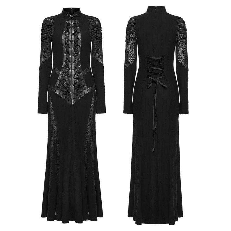 Damen-Brautkleid im gotischen Stil mit Stehkragen und Schnürung und Fischschwanz
