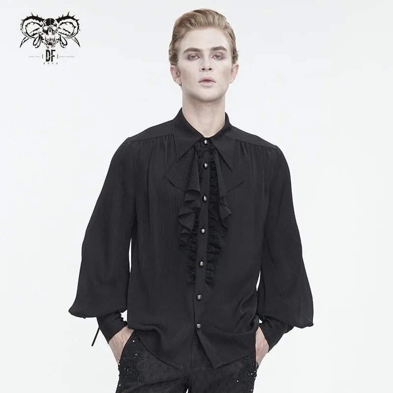 Herren-Hemd im Gothic-Stil mit Puffärmeln und gerüschter Spitze in Schwarz