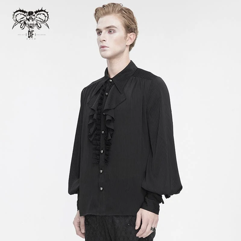 Herren-Hemd im Gothic-Stil mit Puffärmeln und gerüschter Spitze in Schwarz