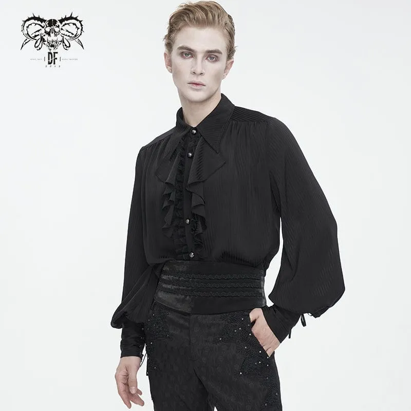 Herren-Hemd im Gothic-Stil mit Puffärmeln und gerüschter Spitze in Schwarz