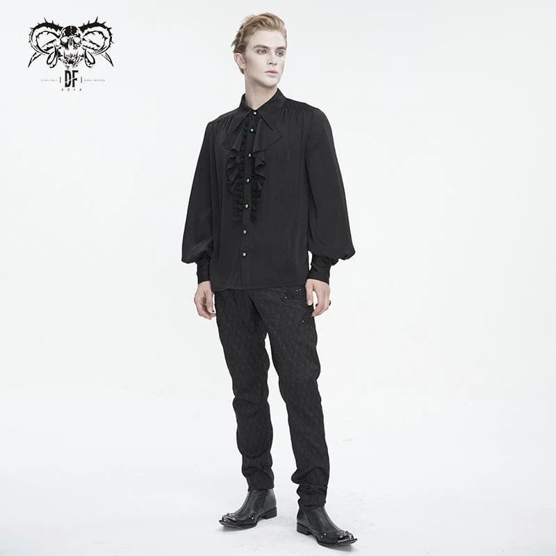 Herren-Hemd im Gothic-Stil mit Puffärmeln und gerüschter Spitze in Schwarz
