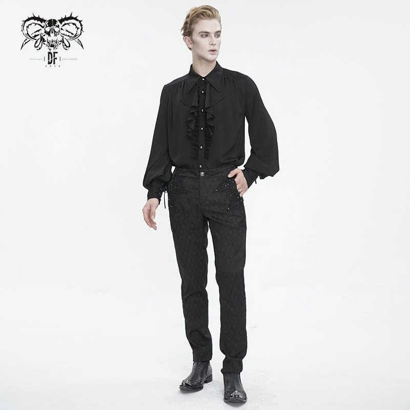 Herren-Hemd im Gothic-Stil mit Puffärmeln und gerüschter Spitze in Schwarz