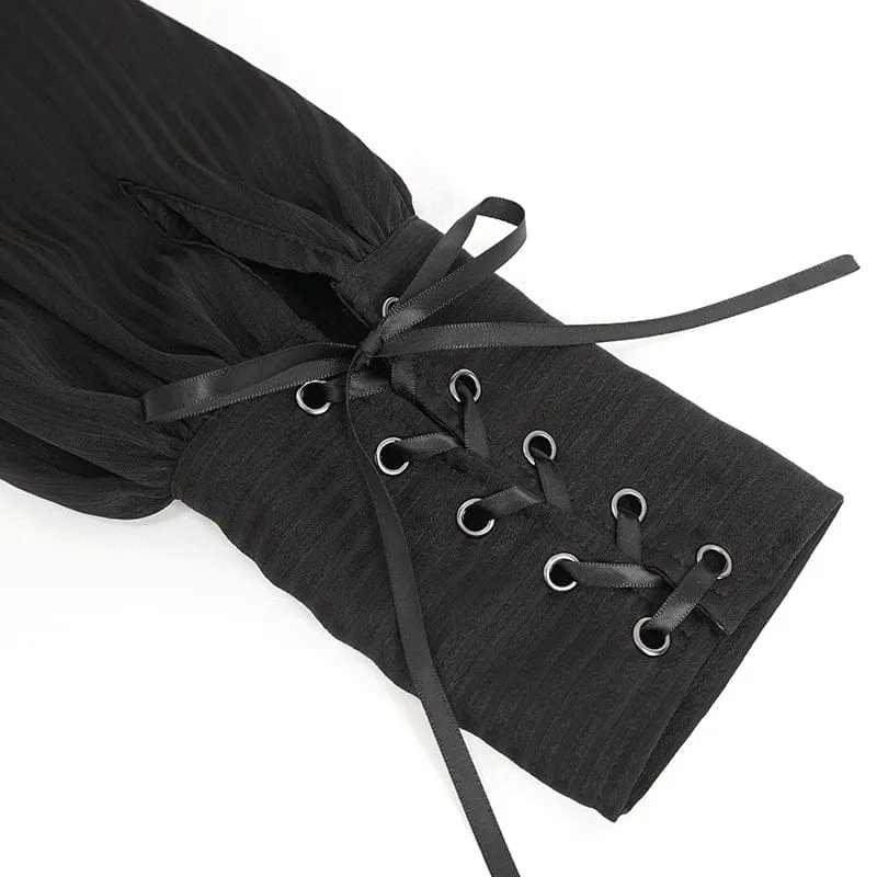 Herren-Hemd im Gothic-Stil mit Puffärmeln und gerüschter Spitze in Schwarz