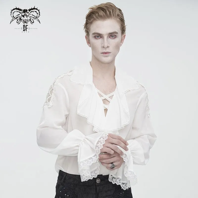 Herren-Hemd im Gothic-Stil mit Rüschenkragen und Puffärmeln in Weiß