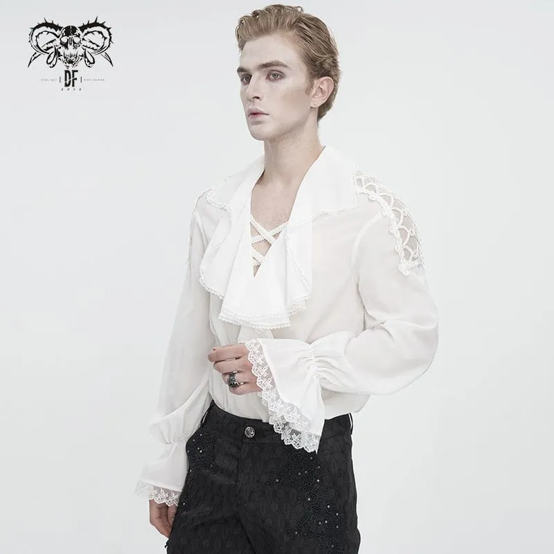Herren-Hemd im Gothic-Stil mit Rüschenkragen und Puffärmeln in Weiß