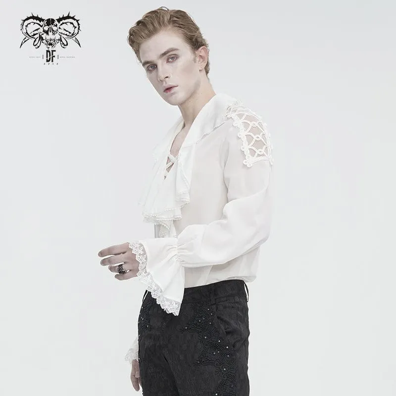 Herren-Hemd im Gothic-Stil mit Rüschenkragen und Puffärmeln in Weiß