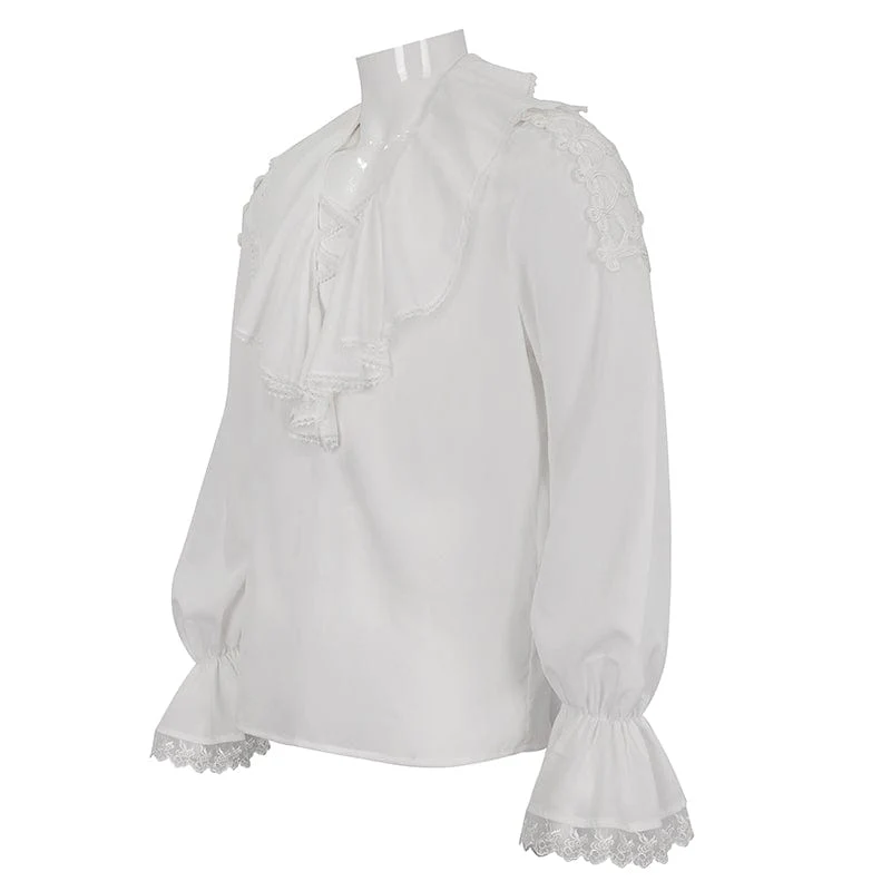 Herren-Hemd im Gothic-Stil mit Rüschenkragen und Puffärmeln in Weiß