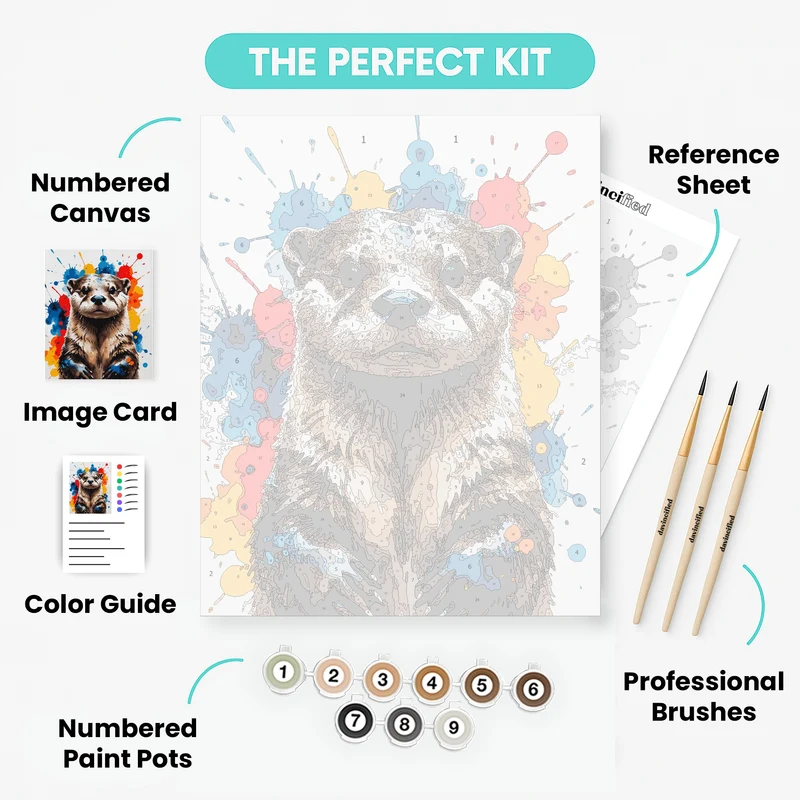 Artistic Otter with Paint Splashes - Paint by Numbers Kit
