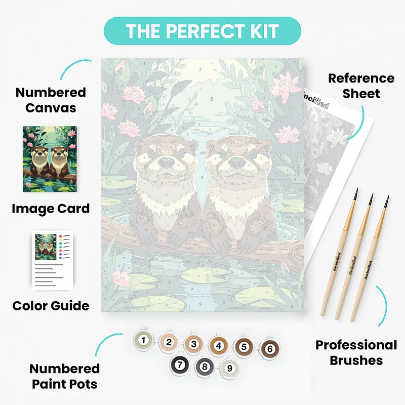 Two Adorable Otters in a Serene Pond - Paint by Numbers Kit
