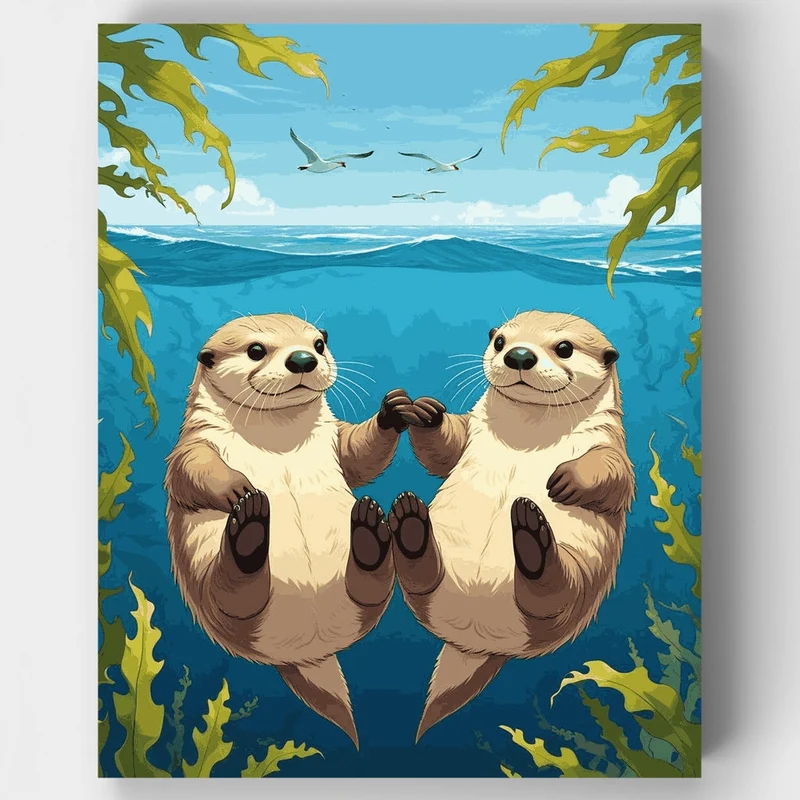 Otters Holding Hands - Paint by Numbers Kit