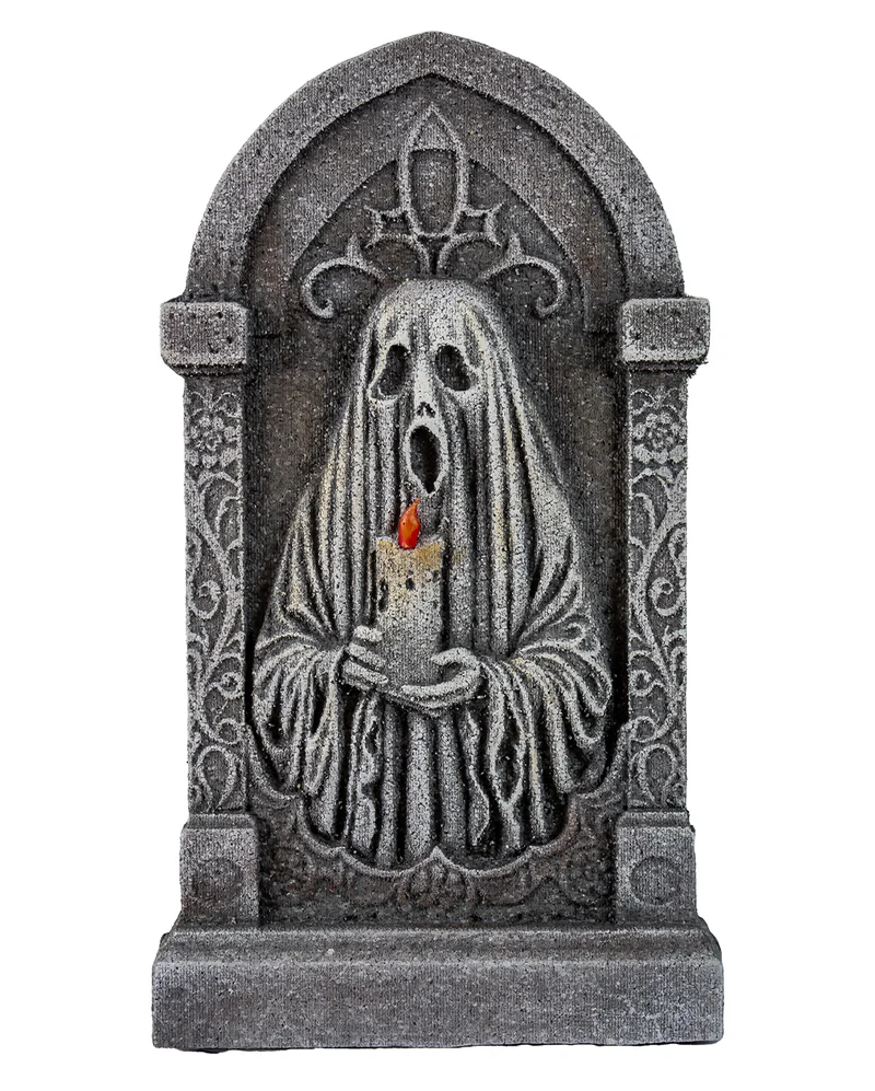 Halloween Grabstein mit Geist & Kerze 53cm