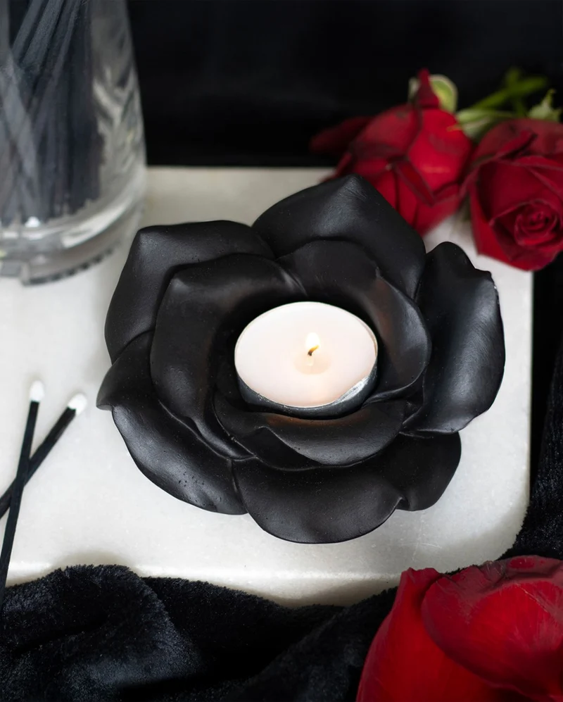 Schwarze Rose als Gothic-Teelichhalter 11cm
