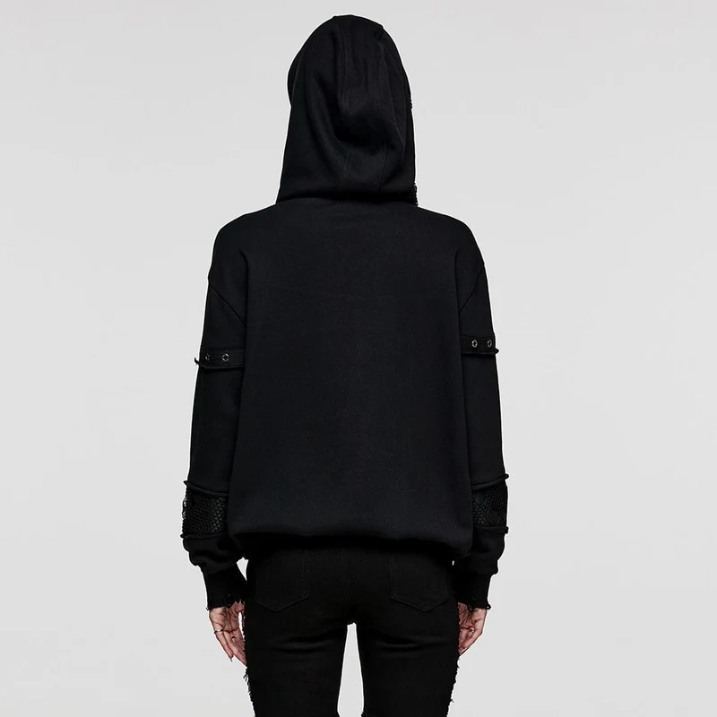 Punk Mesh Splice Unbesäumte Kapuzenpullover für Damen