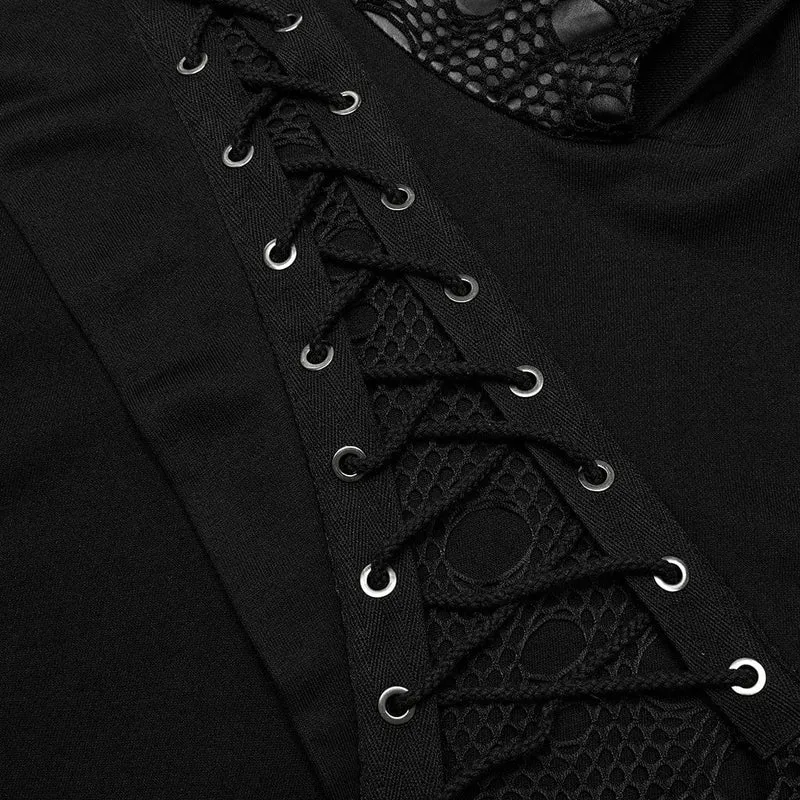 Punk Mesh Splice Unbesäumte Kapuzenpullover für Damen