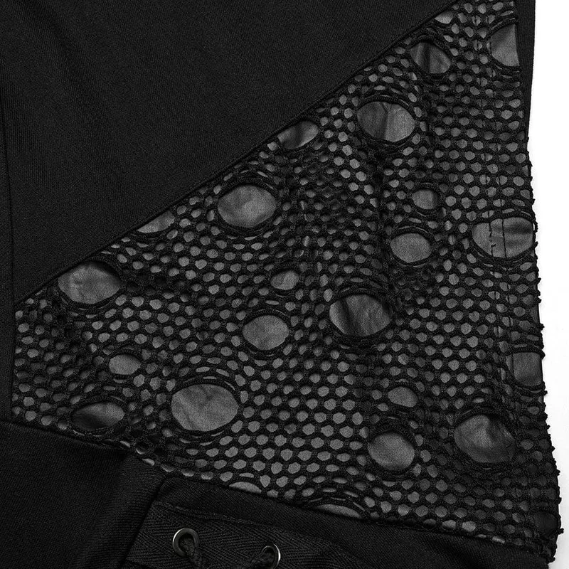 Punk Mesh Splice Unbesäumte Kapuzenpullover für Damen