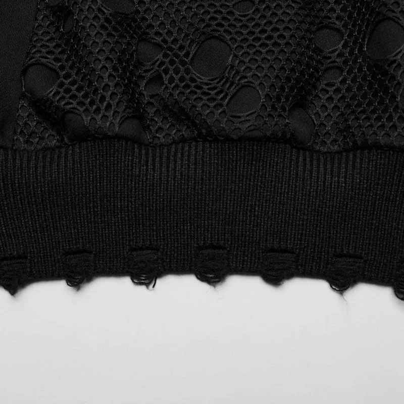 Punk Mesh Splice Unbesäumte Kapuzenpullover für Damen