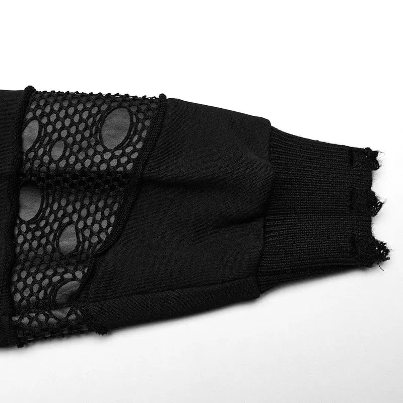 Punk Mesh Splice Unbesäumte Kapuzenpullover für Damen