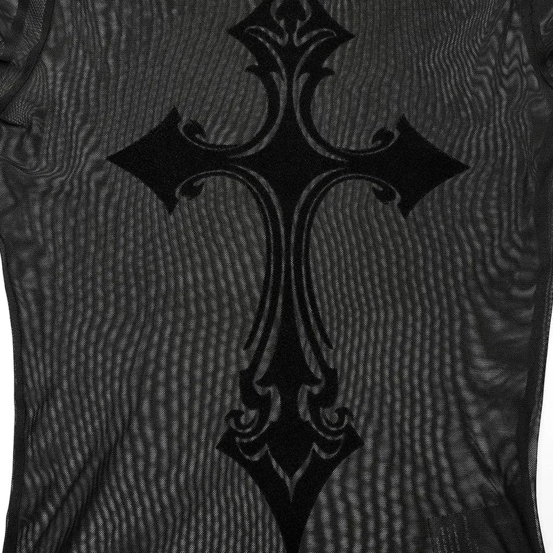 Damen-Gothic-Cross-Mesh-Shirt