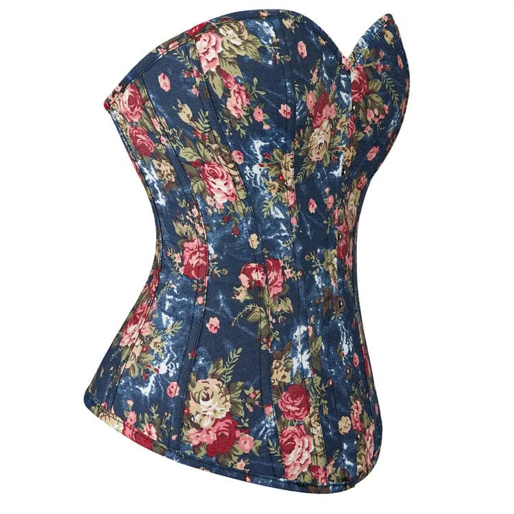 Damen Gothic-Vollbrustkorsett mit Blumenmuster