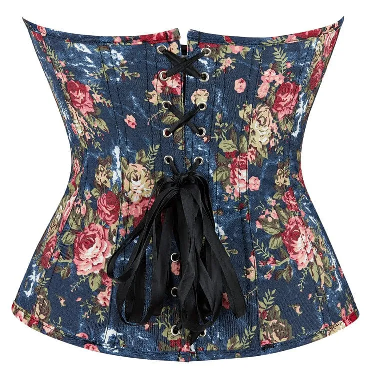 Damen Gothic-Vollbrustkorsett mit Blumenmuster