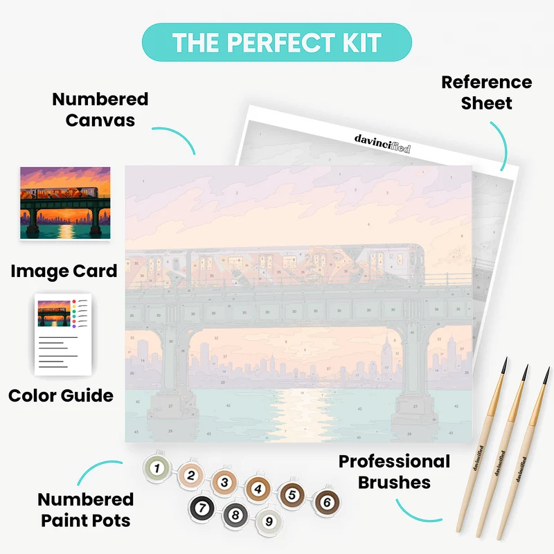 Mural Train at Sunset - Paint by Numbers Kit