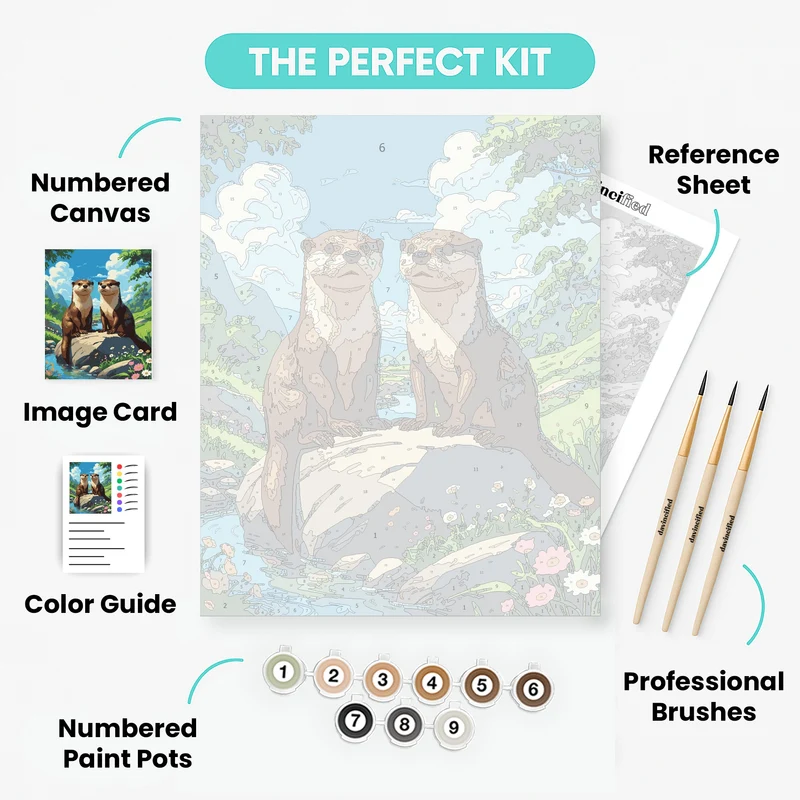 Two Otters on a Rock - Paint by Numbers Kit