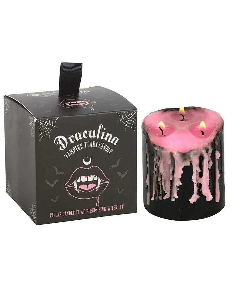 Pink "Blutende" Vampir Stumpenkerze 7,5cm