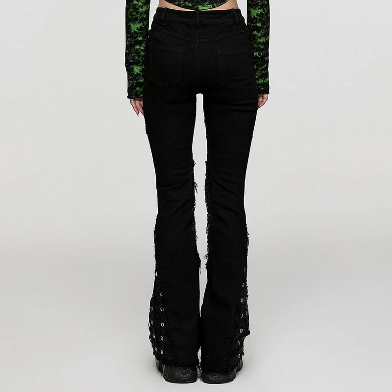 Unbesäumte Schlaghose mit Punk-Schnalle für Damen
