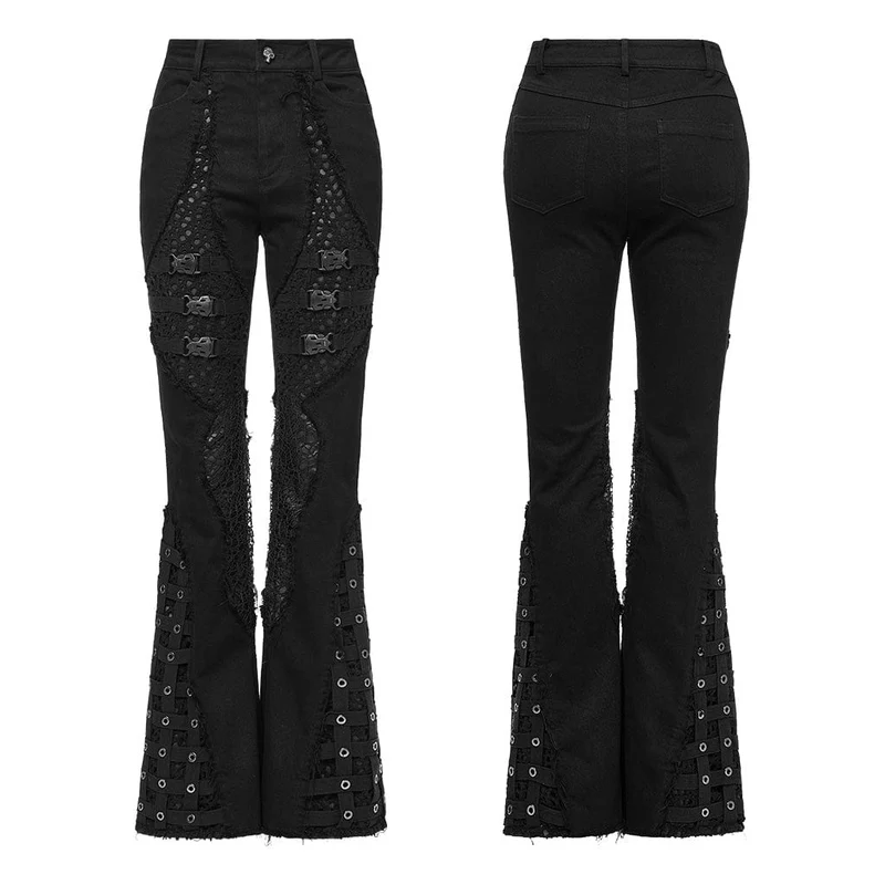 Unbesäumte Schlaghose mit Punk-Schnalle für Damen