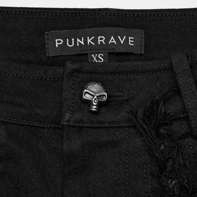 Unbesäumte Schlaghose mit Punk-Schnalle für Damen