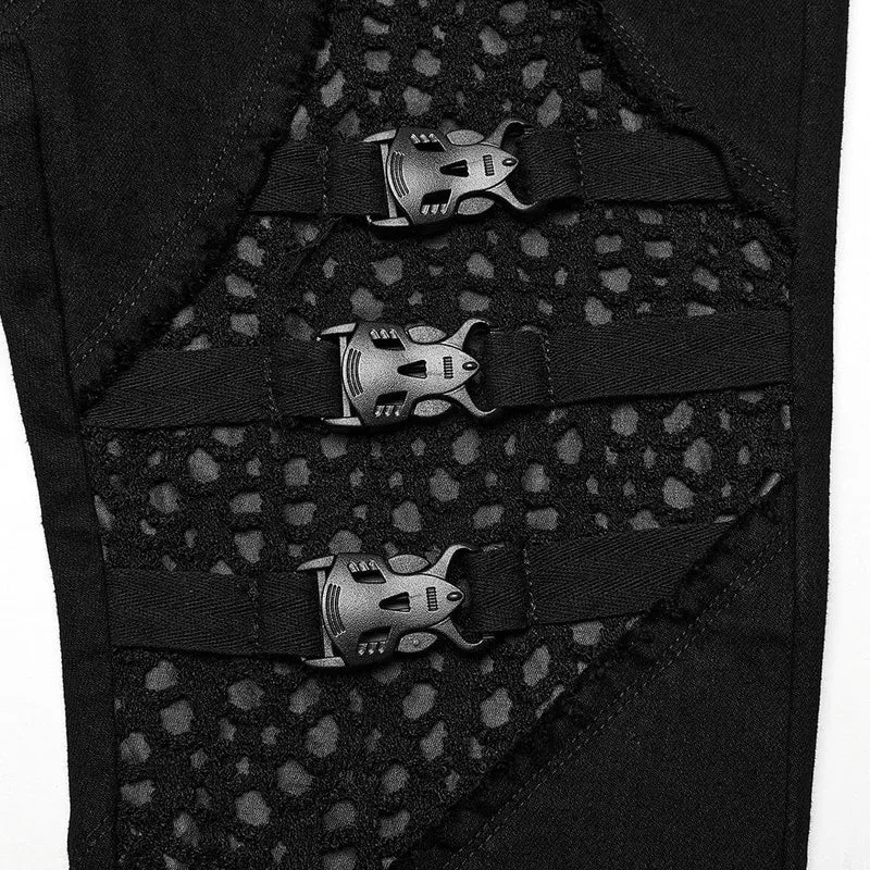 Unbesäumte Schlaghose mit Punk-Schnalle für Damen