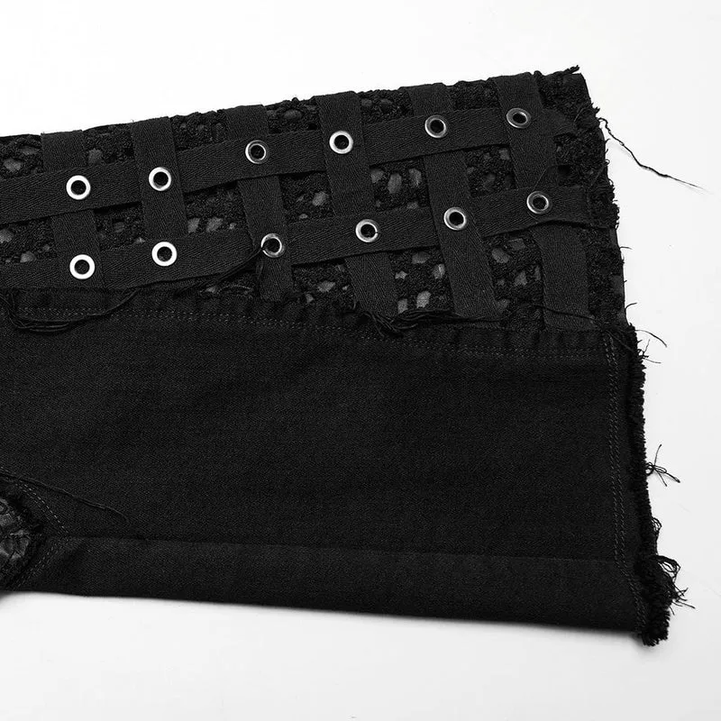 Unbesäumte Schlaghose mit Punk-Schnalle für Damen