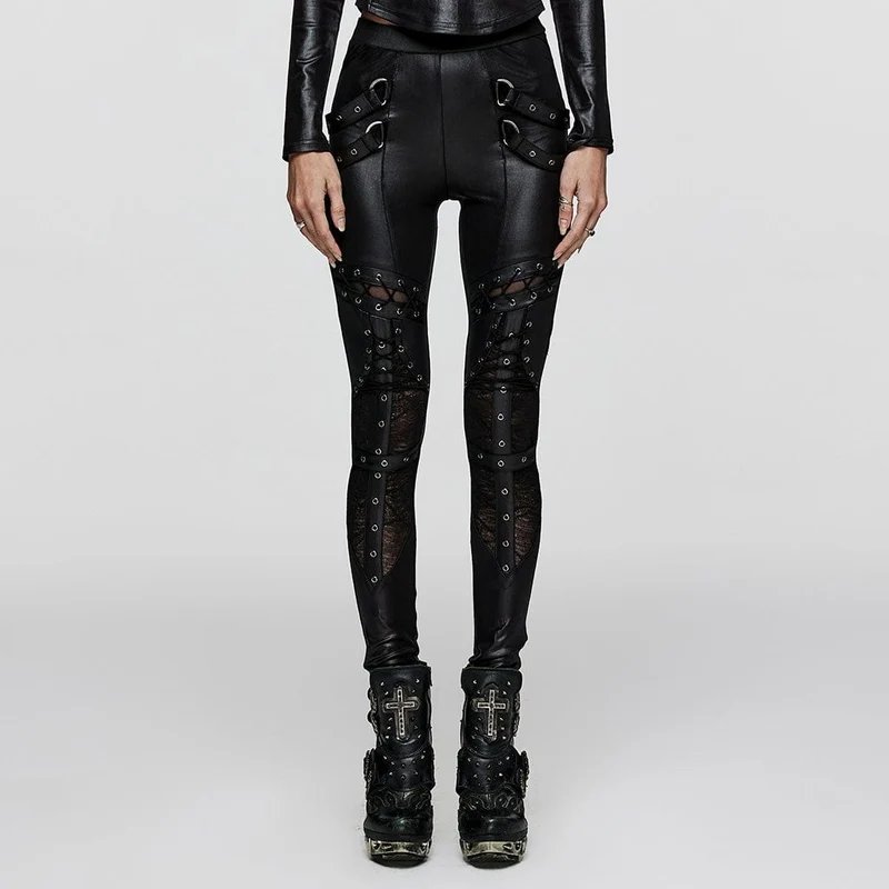 Damen-Leggings mit Punk-Schnürung und Ösenriemen