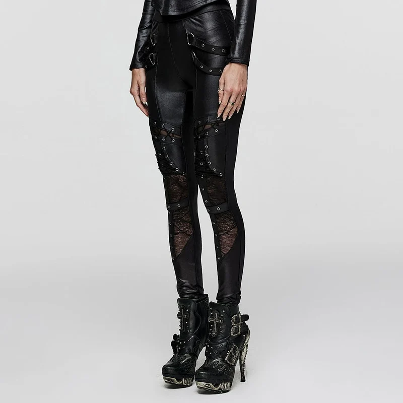 Damen-Leggings mit Punk-Schnürung und Ösenriemen