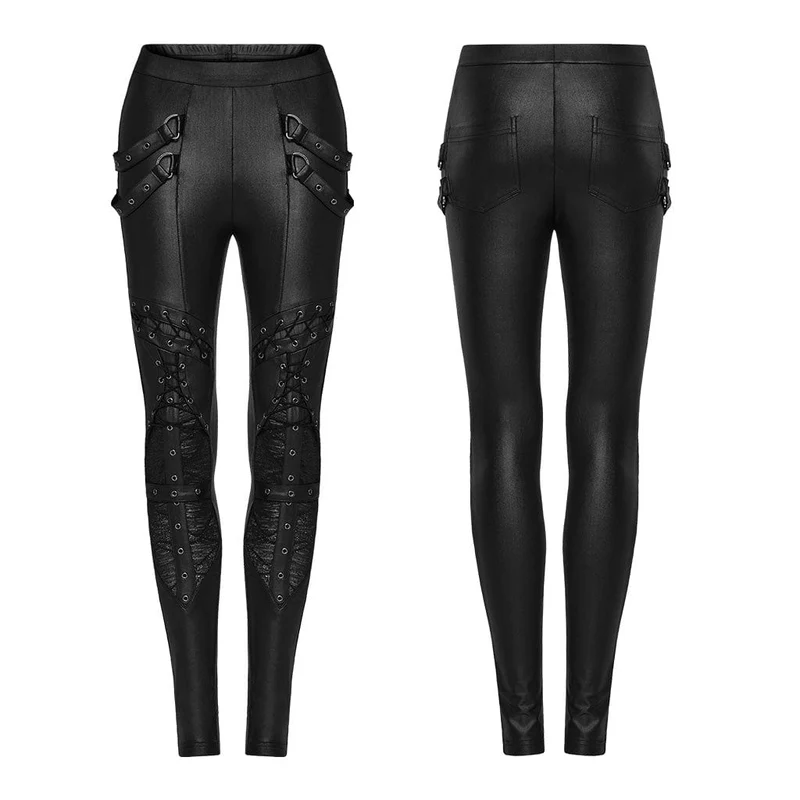 Damen-Leggings mit Punk-Schnürung und Ösenriemen